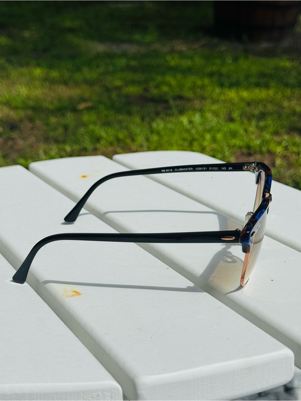 Ray-Ban Clubmaster Sunglasses - Blue Tortoise Top with Brown Gradient Lenses - Picture 3 of 8